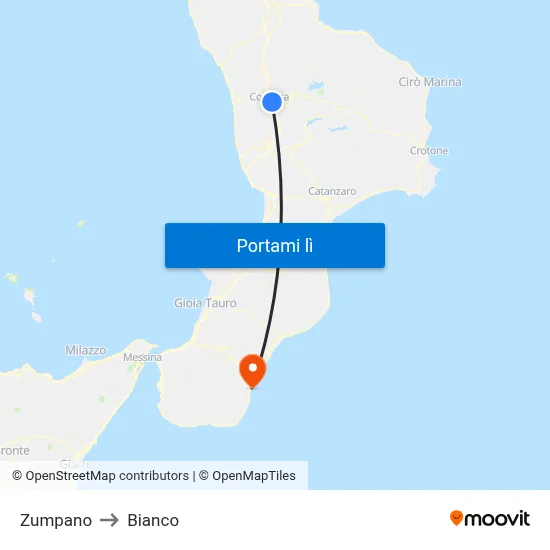 Zumpano to Bianco map