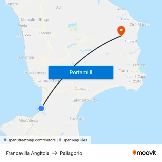 Francavilla Angitola to Pallagorio map