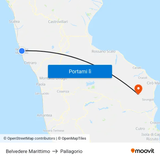 Belvedere Marittimo to Pallagorio map
