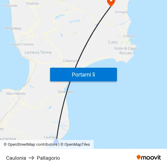 Caulonia to Pallagorio map