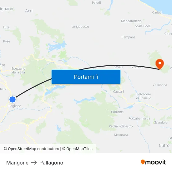 Mangone to Pallagorio map