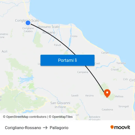 Corigliano-Rossano to Pallagorio map