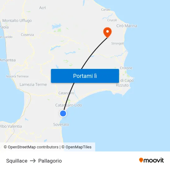 Squillace to Pallagorio map