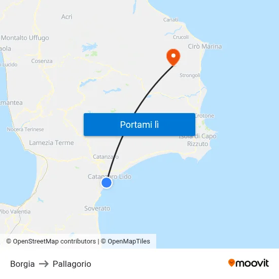 Borgia to Pallagorio map