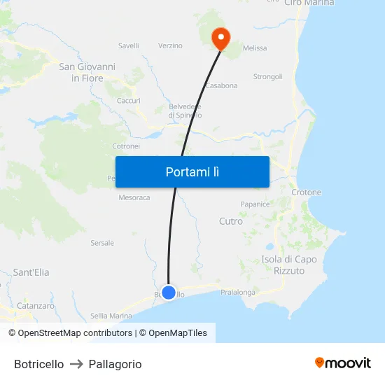 Botricello to Pallagorio map