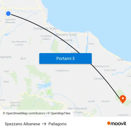 Spezzano Albanese to Pallagorio map
