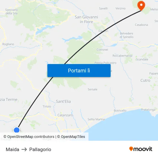 Maida to Pallagorio map