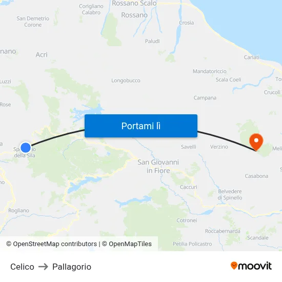 Celico to Pallagorio map