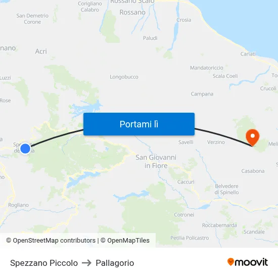 Spezzano Piccolo to Pallagorio map