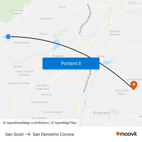 San Sosti to San Demetrio Corone map