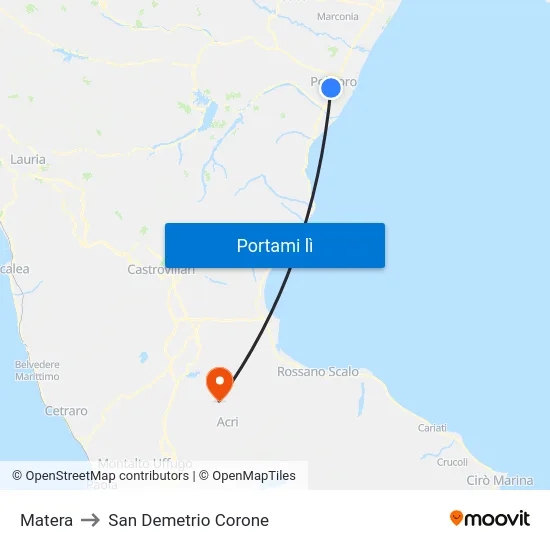 Matera to San Demetrio Corone map
