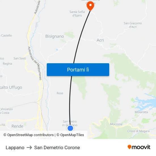 Lappano to San Demetrio Corone map