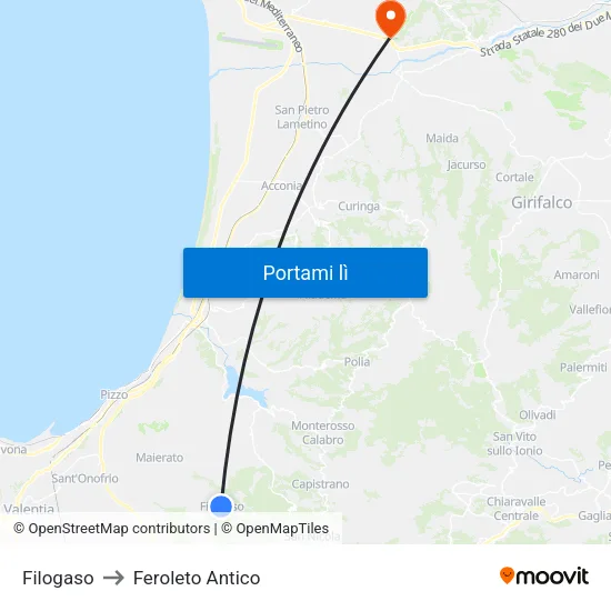 Filogaso to Feroleto Antico map