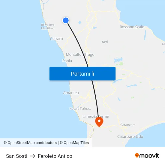 San Sosti to Feroleto Antico map