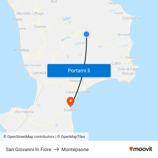 San Giovanni In Fiore to Montepaone map