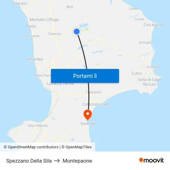 Spezzano Della Sila to Montepaone map