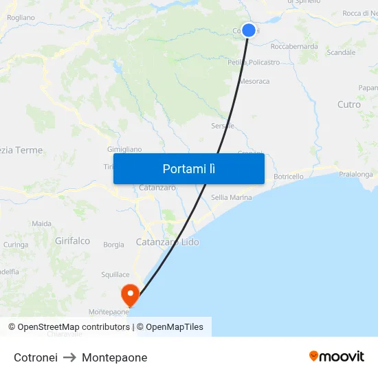 Cotronei to Montepaone map