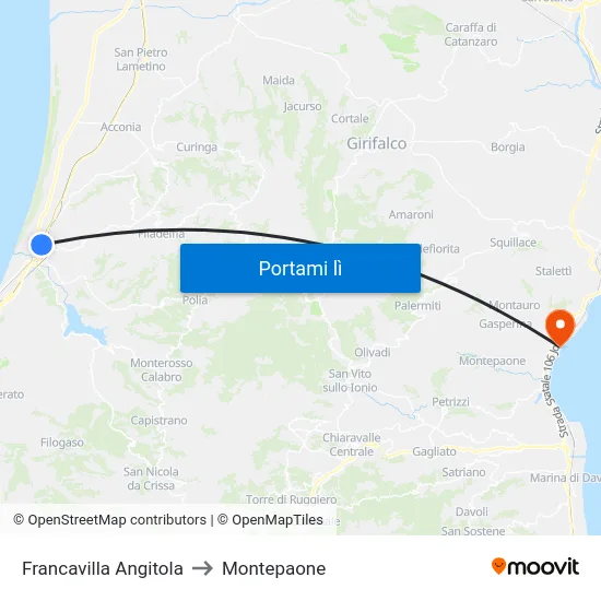 Francavilla Angitola to Montepaone map