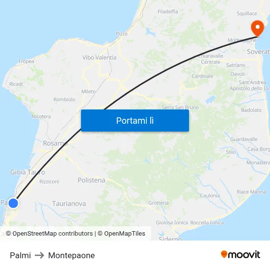 Palmi to Montepaone map