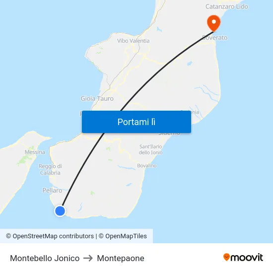 Montebello Jonico to Montepaone map