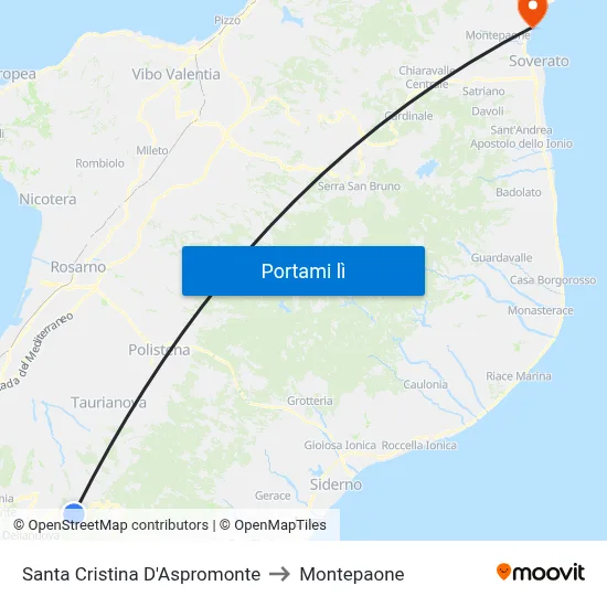 Santa Cristina D'Aspromonte to Montepaone map