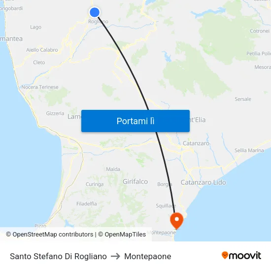 Santo Stefano Di Rogliano to Montepaone map