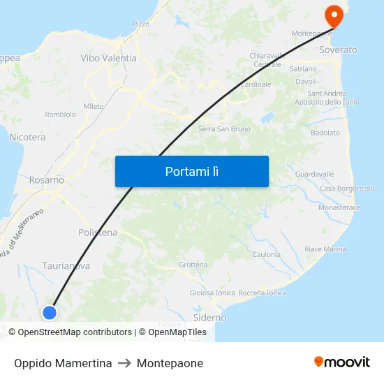 Oppido Mamertina to Montepaone map