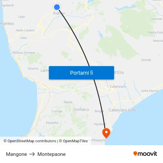 Mangone to Montepaone map