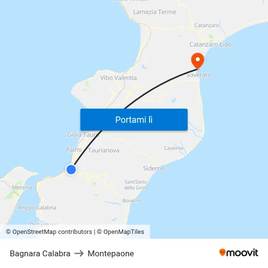 Bagnara Calabra to Montepaone map