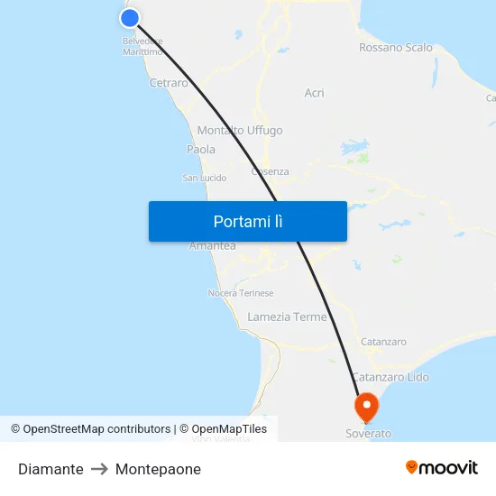 Diamante to Montepaone map