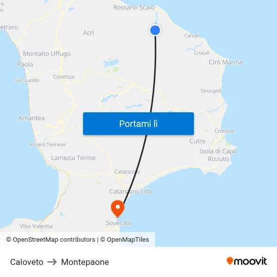 Caloveto to Montepaone map