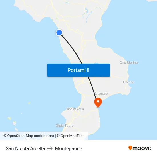 San Nicola Arcella to Montepaone map