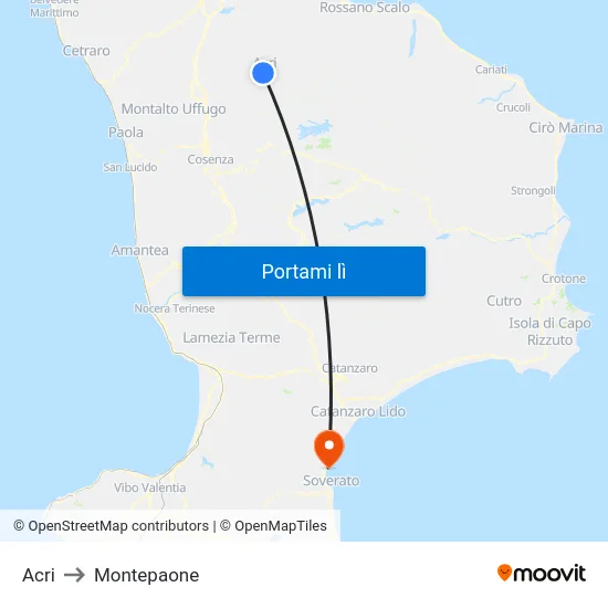 Acri to Montepaone map