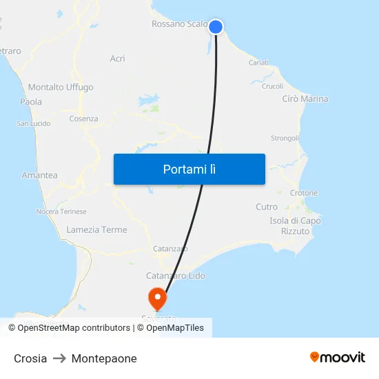 Crosia to Montepaone map