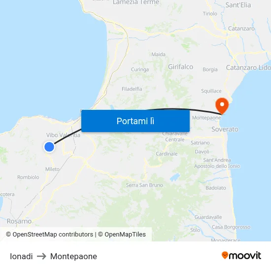 Ionadi to Montepaone map