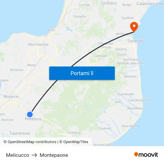 Melicucco to Montepaone map