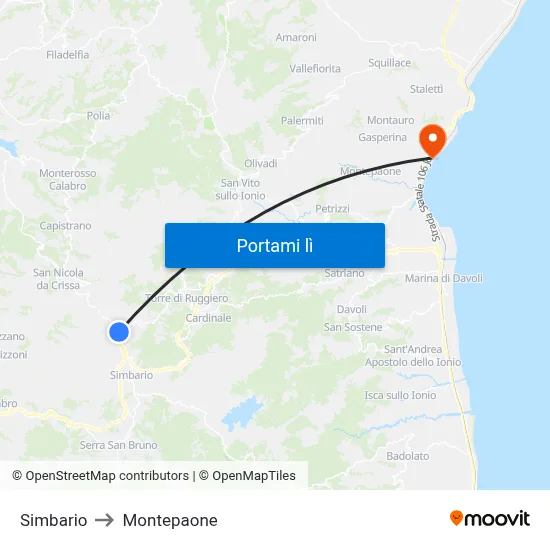 Simbario to Montepaone map