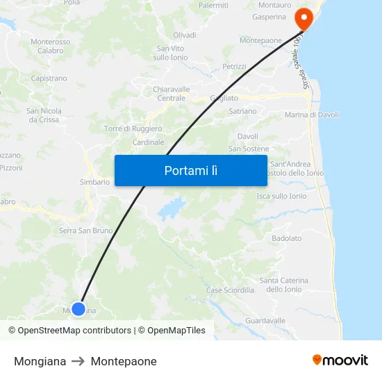 Mongiana to Montepaone map