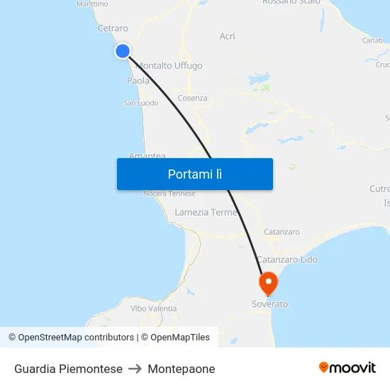 Guardia Piemontese to Montepaone map