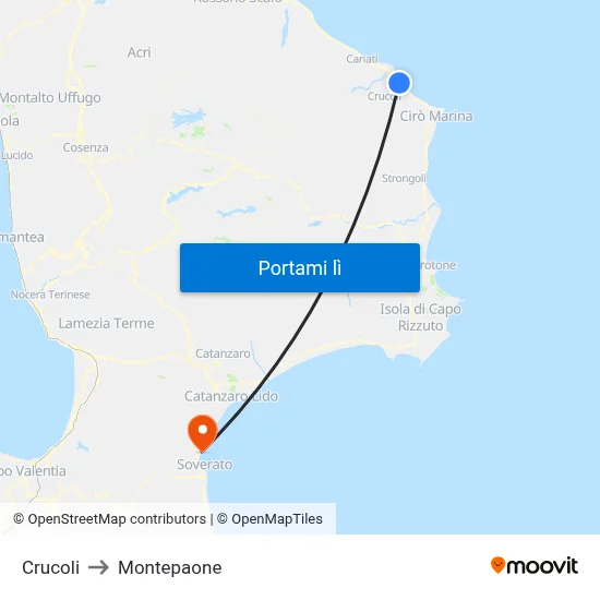 Crucoli to Montepaone map