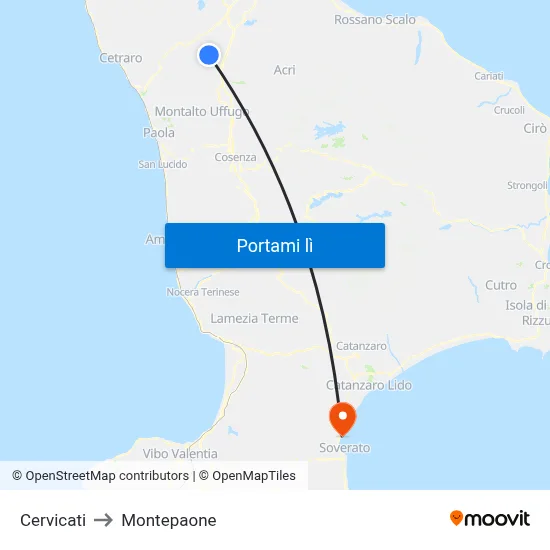 Cervicati to Montepaone map