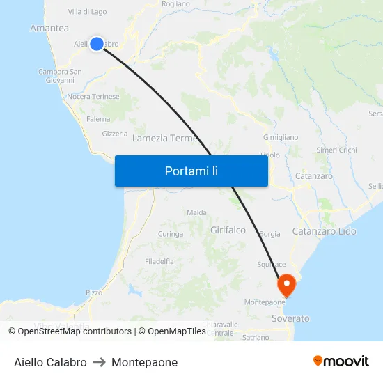 Aiello Calabro to Montepaone map