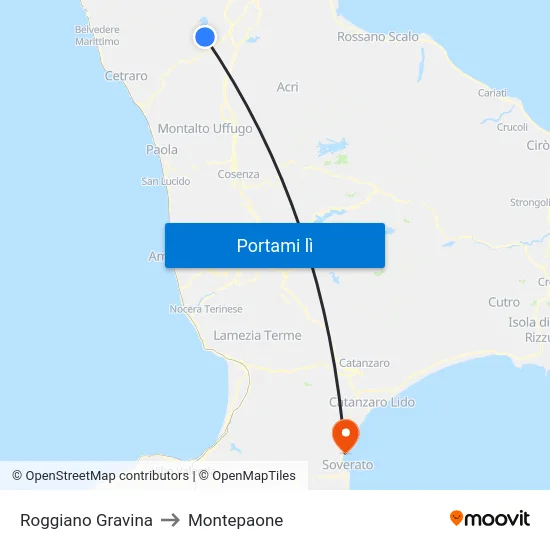 Roggiano Gravina to Montepaone map