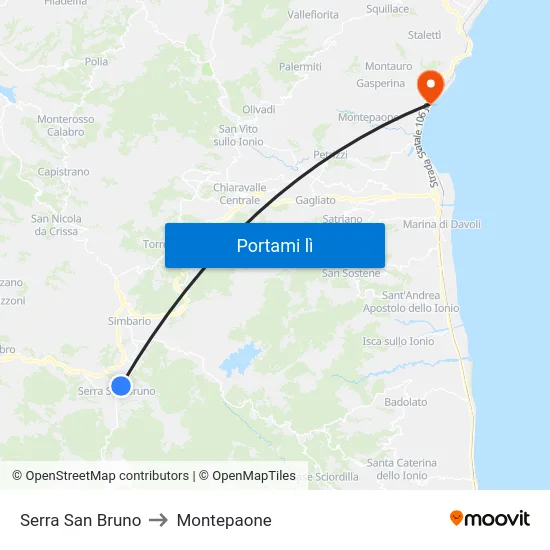 Serra San Bruno to Montepaone map