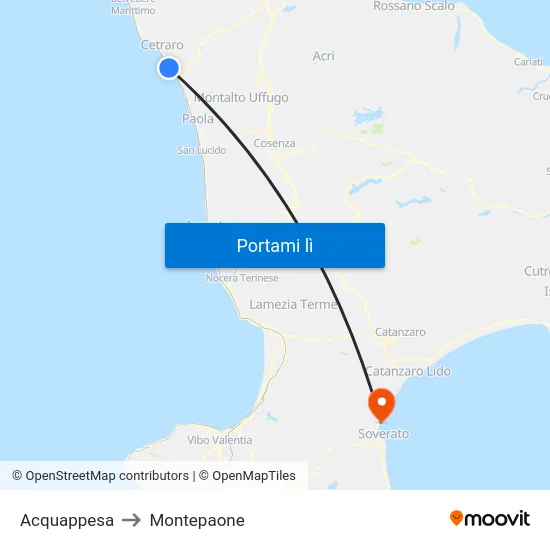 Acquappesa to Montepaone map