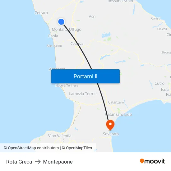 Rota Greca to Montepaone map