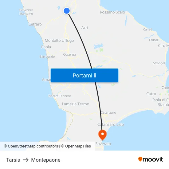 Tarsia to Montepaone map