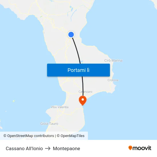 Cassano All'Ionio to Montepaone map