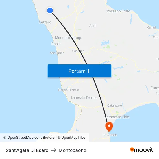 Sant'Agata Di Esaro to Montepaone map