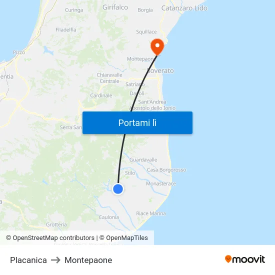 Placanica to Montepaone map
